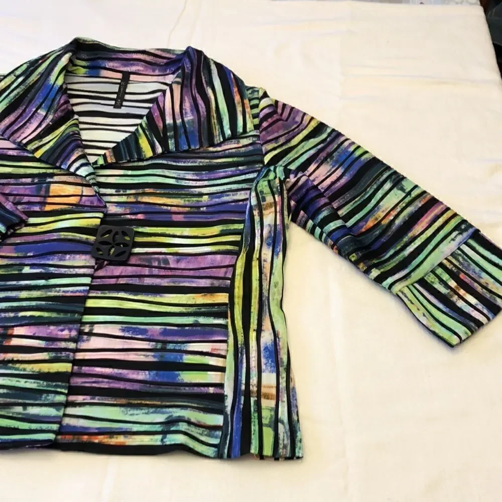 IC by Connie K womens blazer stripe black green pink size M - Picture 7 of 14